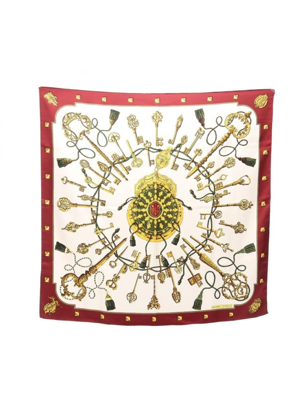 Hermes Scarf Carre 90 les Cles White Red Silk
